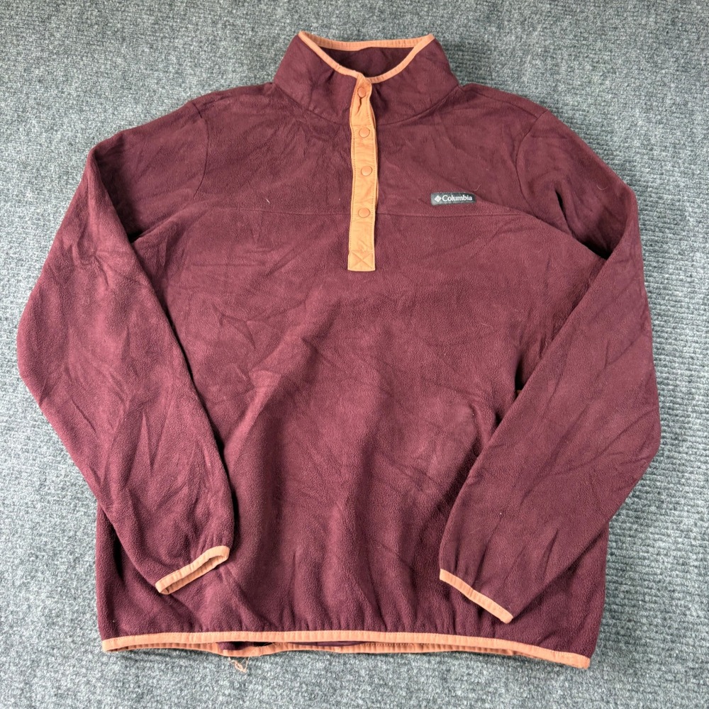 Columbia Womens XXL Maroon Fleece Snap Front Mock Neck Pullover Sweater 3923